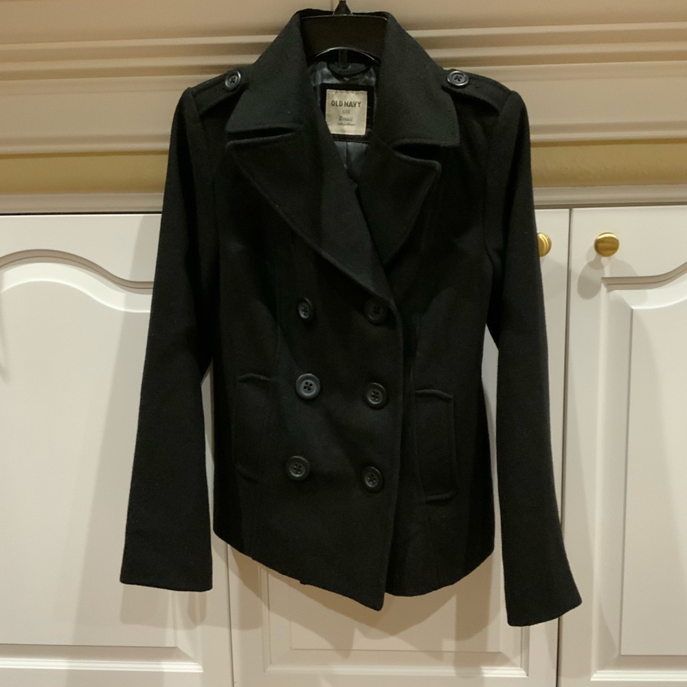 Old Navy black wool blend pea coat size Small